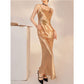 Embroidered  Champagne Golden Dress