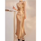 Embroidered  Champagne Golden Dress