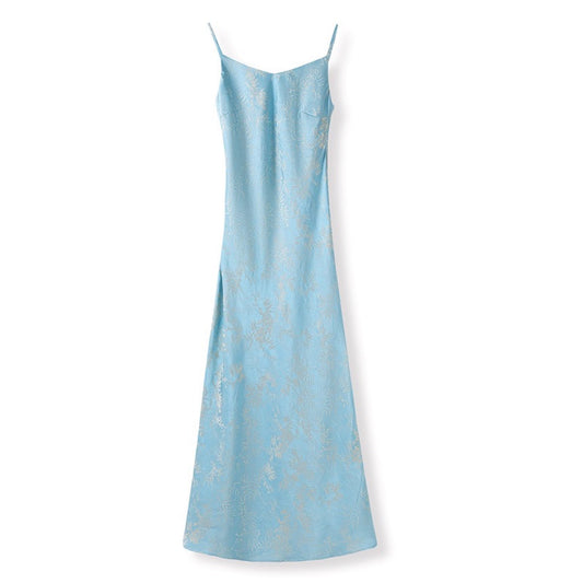 Bamboo Blue Floral Silk Slip Dress
