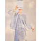 Embroidered Light Blue Solid Tie Floral Cardigan