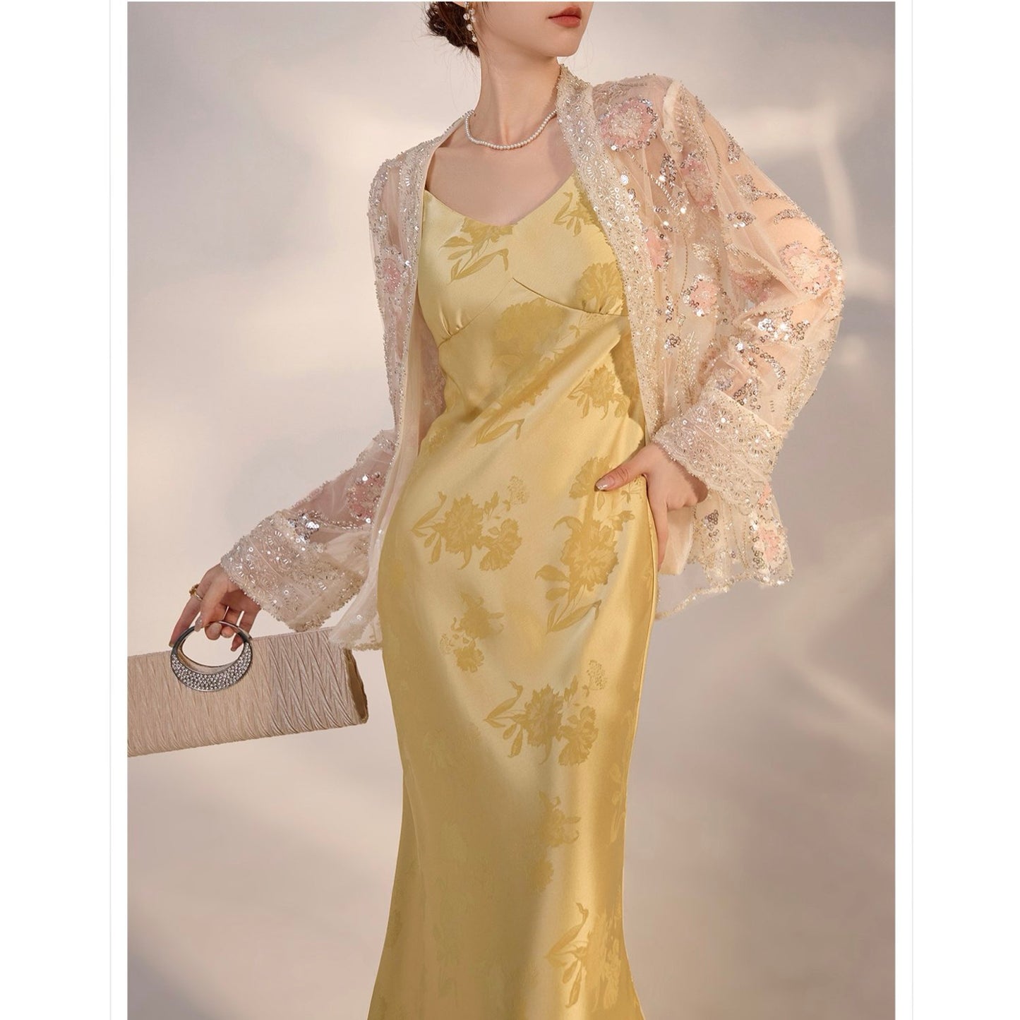 Embroidered White and Beige Floral Cardigan