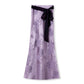 Bamboo Purple Floral Silk Skirt With Belt