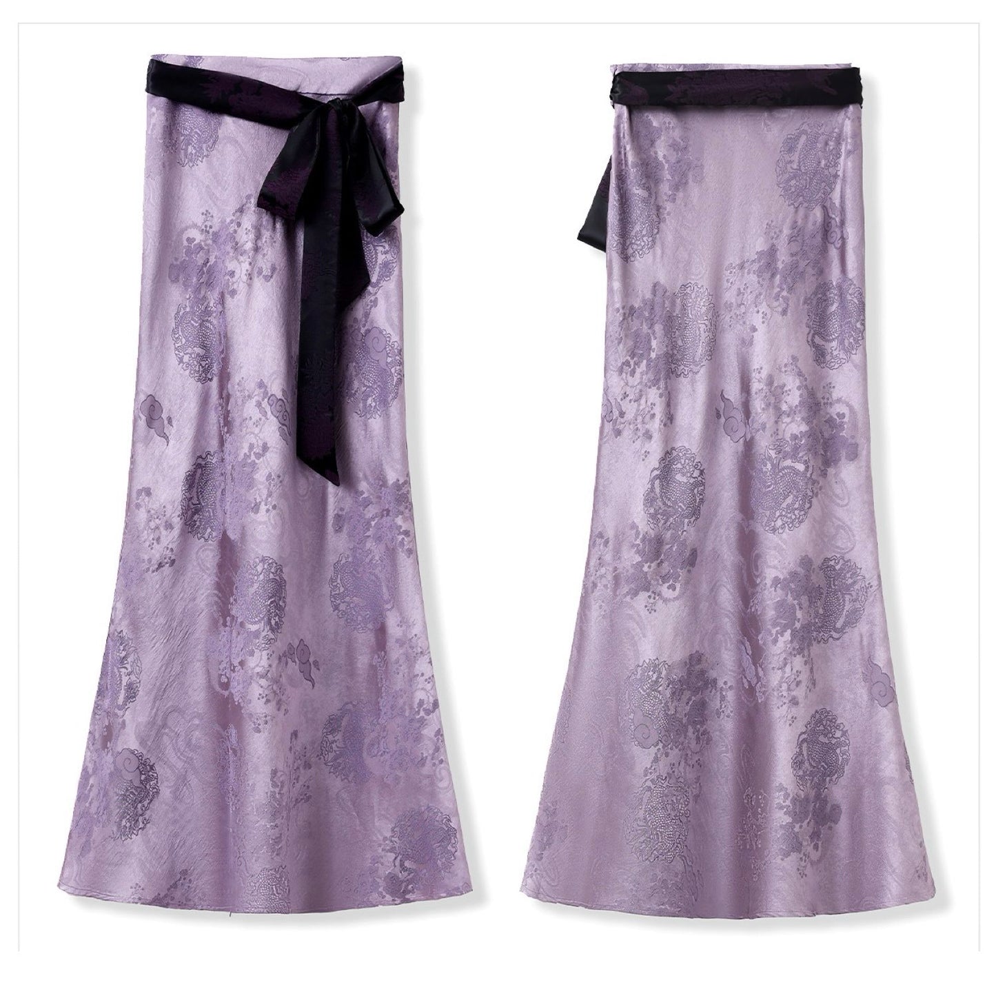 Bamboo Purple Floral Silk Skirt With Belt