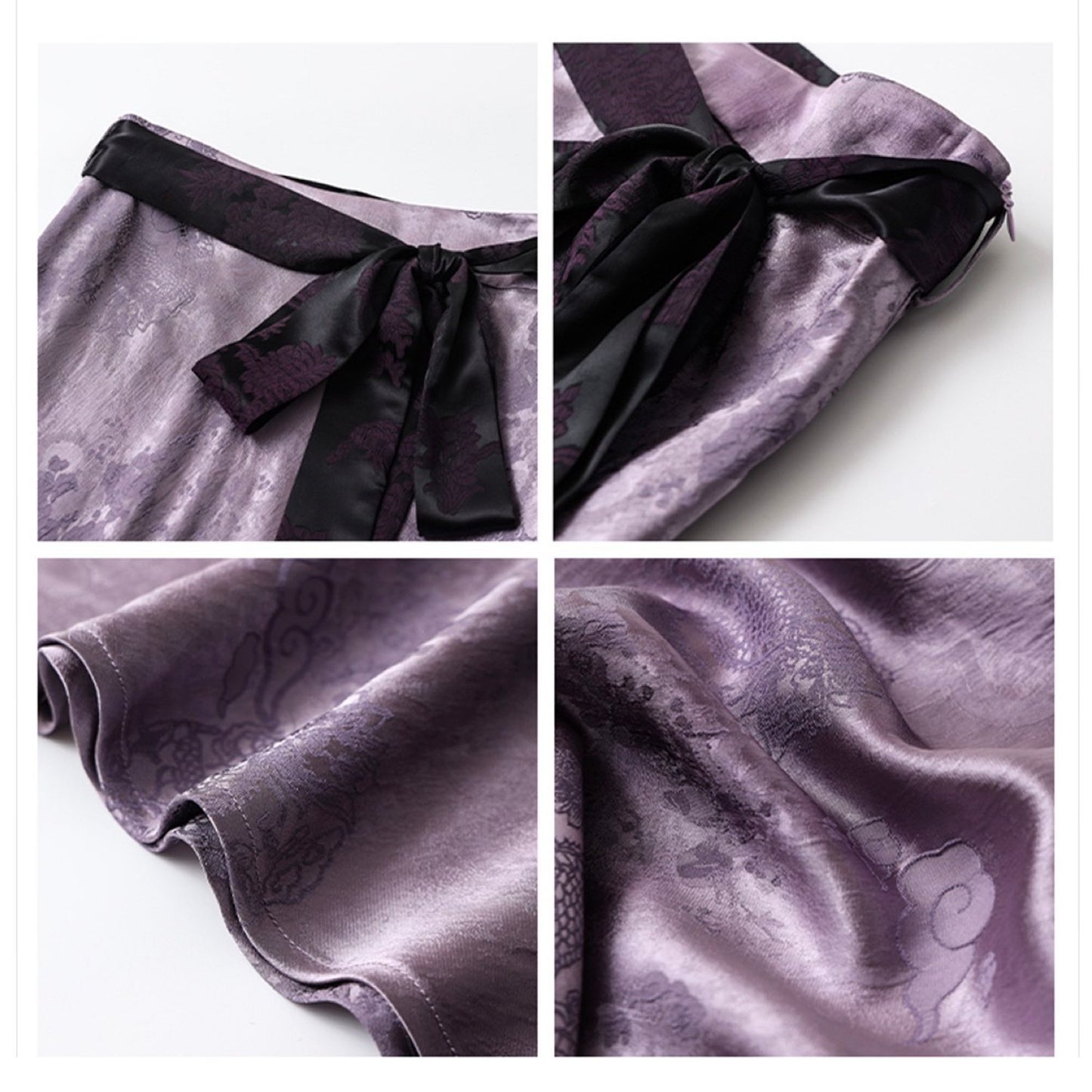 Bamboo Purple Floral Silk Skirt With Belt