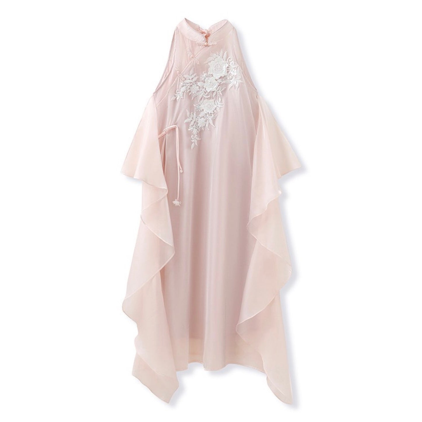 Embroidered Pink Floral Midi Dress