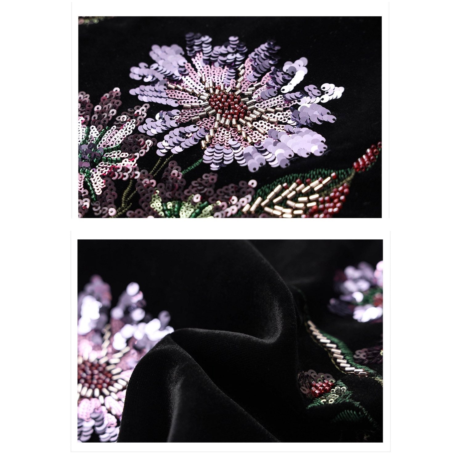 Embroidered Vast Top Black Jacket Stylish Stitching Purple Flowers