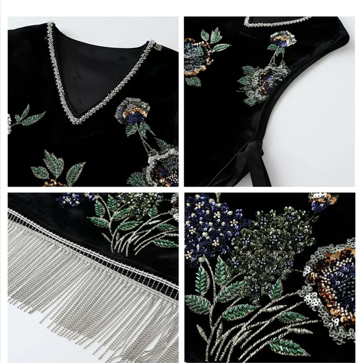 Embroidery Flowers Black Velvet Vest Pullover