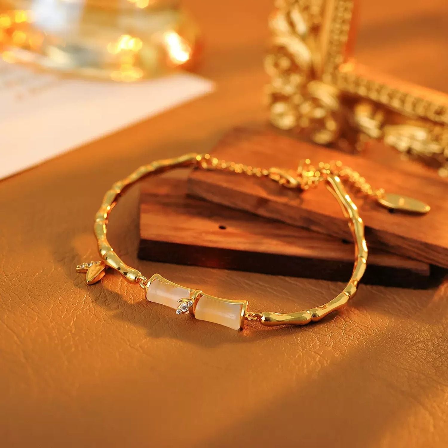 Bamboo Inspired Opal Bracelet Adjustable Gift