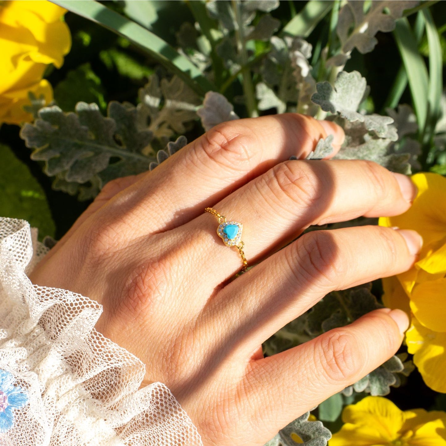 Turquoise Birthstones Love Zipper Gold Ring