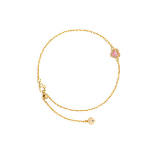 Birthstone Pink Opal Love Heart Adjustable Bracelet Anklet