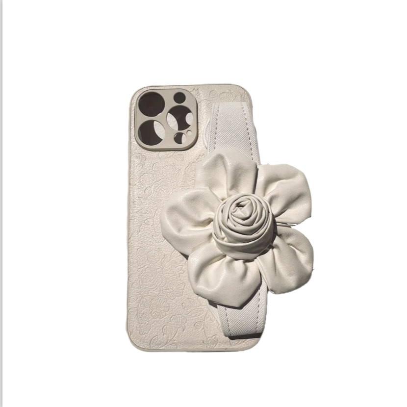 Floral Wrist  Phone Case Hand Holder White