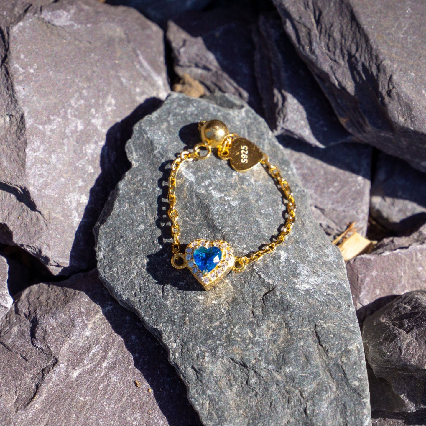 Sapphire Birthstones Love Zipper Gold Ring