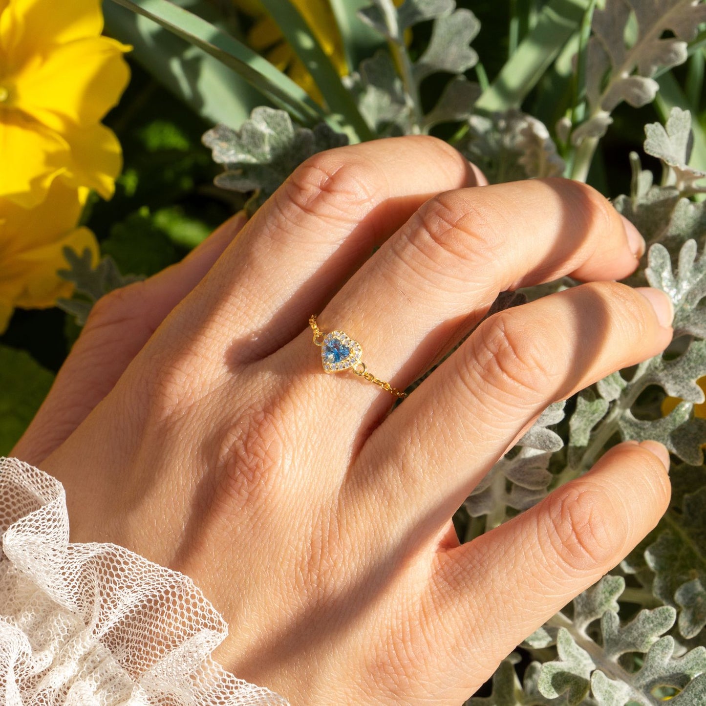 Aquamarine Birthstones Love Zipper Gold Ring