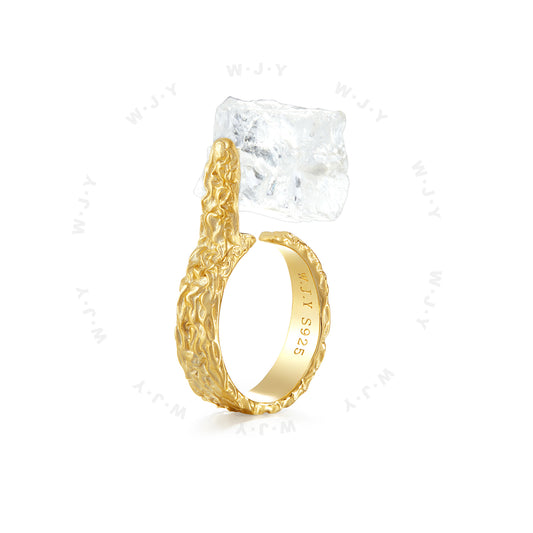 Natural White Crystal Ice Cube Ring