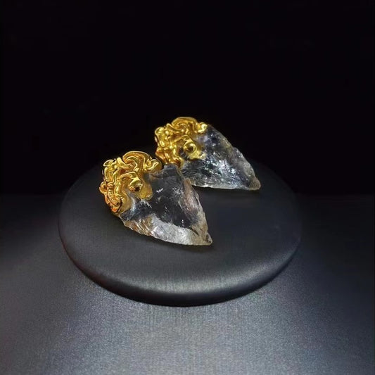 Natural Texture White Crystal Cloud Gold- plated Silver Earring
