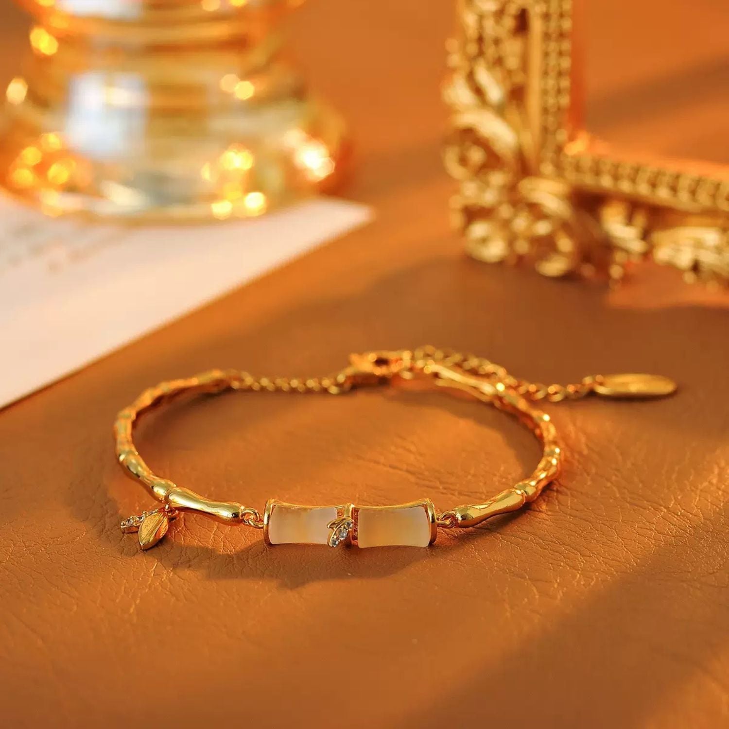 Bamboo Inspired Opal Bracelet Adjustable Gift