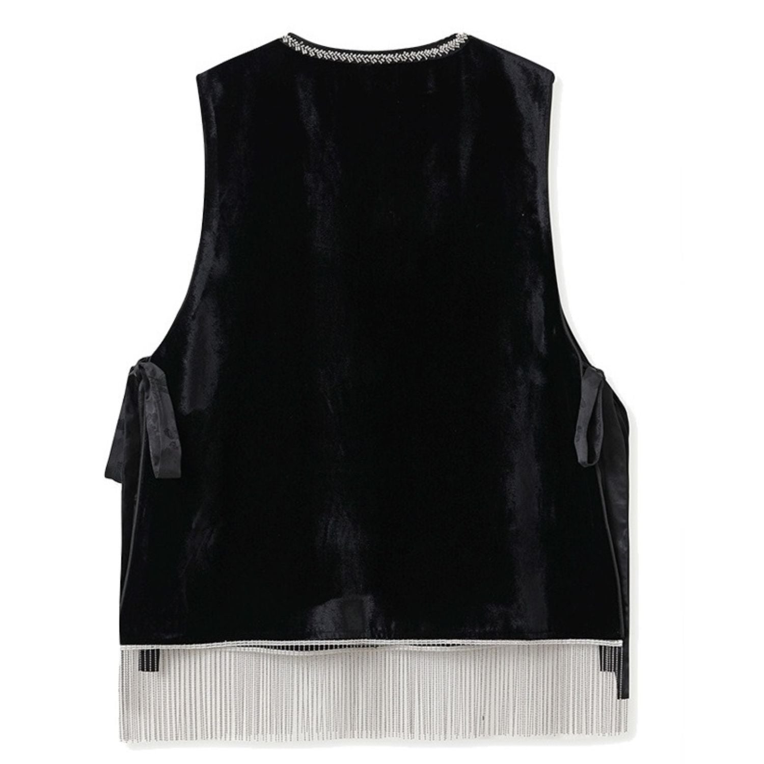 Embroidery Flowers Black Velvet Vest Pullover