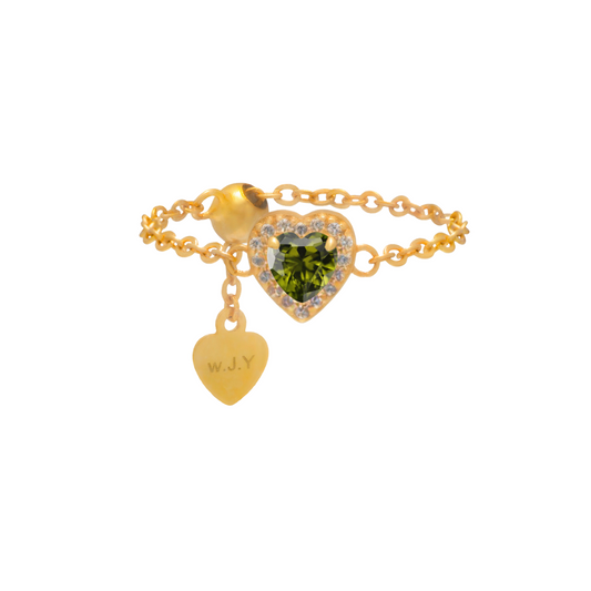 Emerald Birthstones Love Zipper Gold Ring