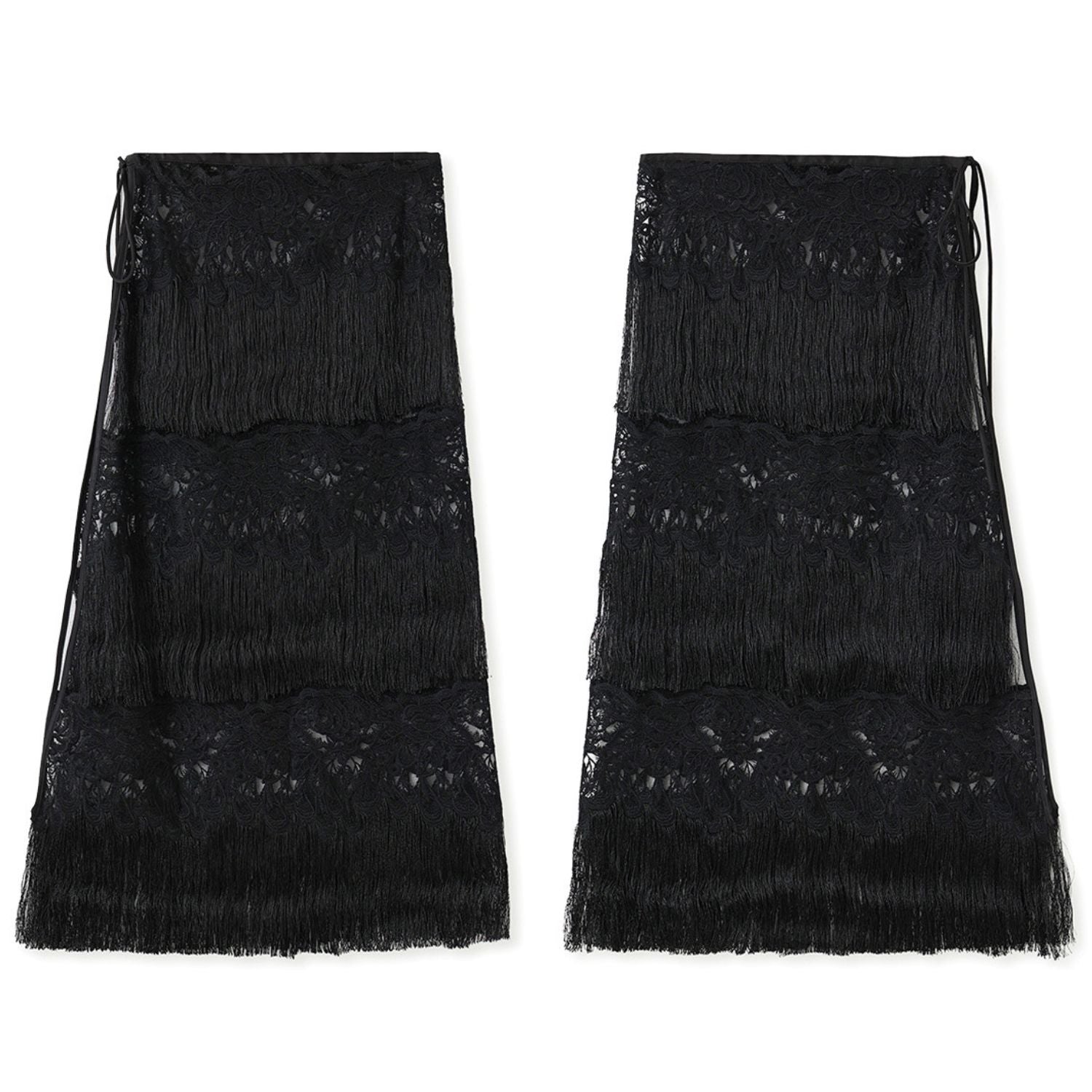 Poetic Embroidery Black  Tassel Outer Layer Floral Patchwork Midi Skirt Dress