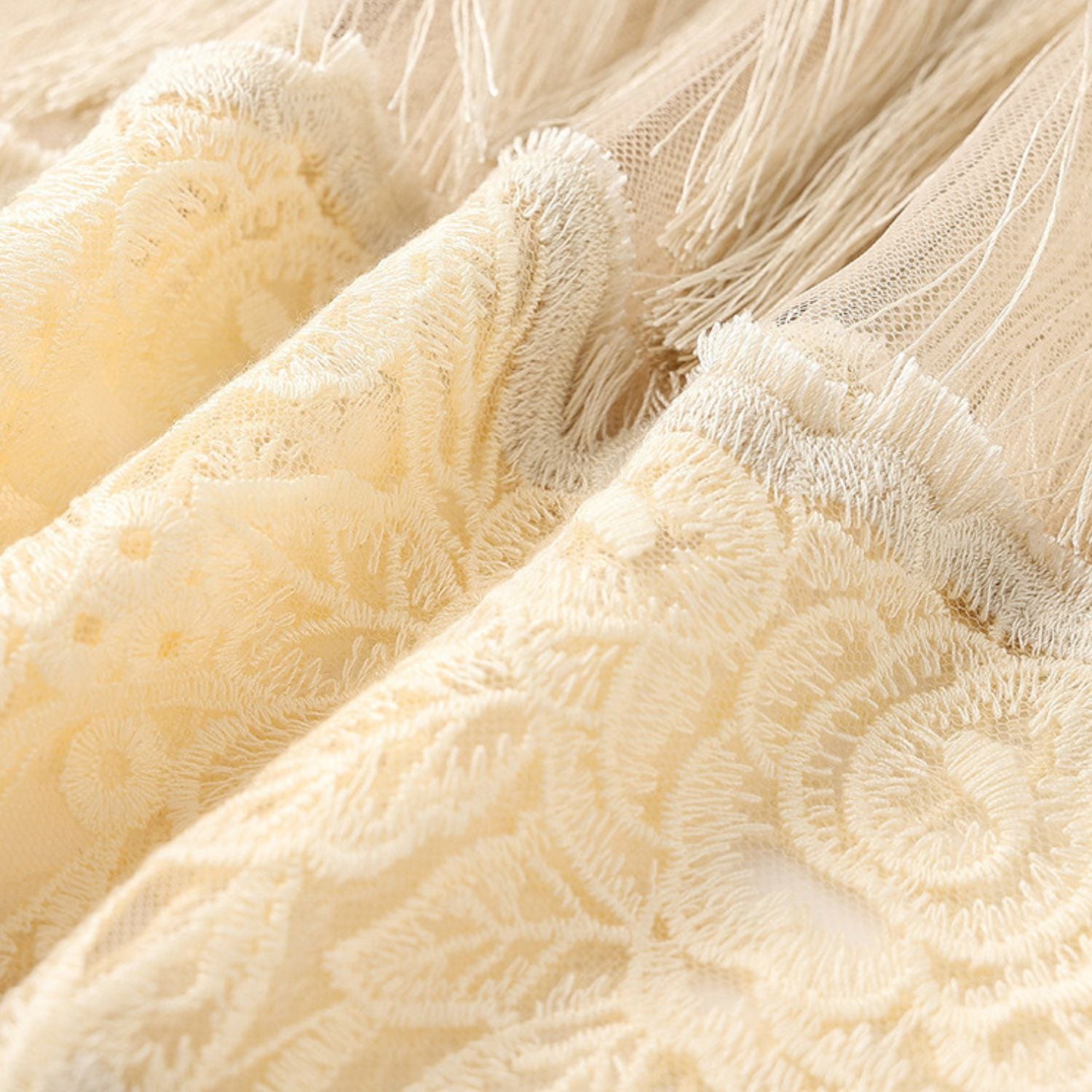 Poetic Embroidery White Tassel Outer Layer Floral Patchwork Knee-Length Dress