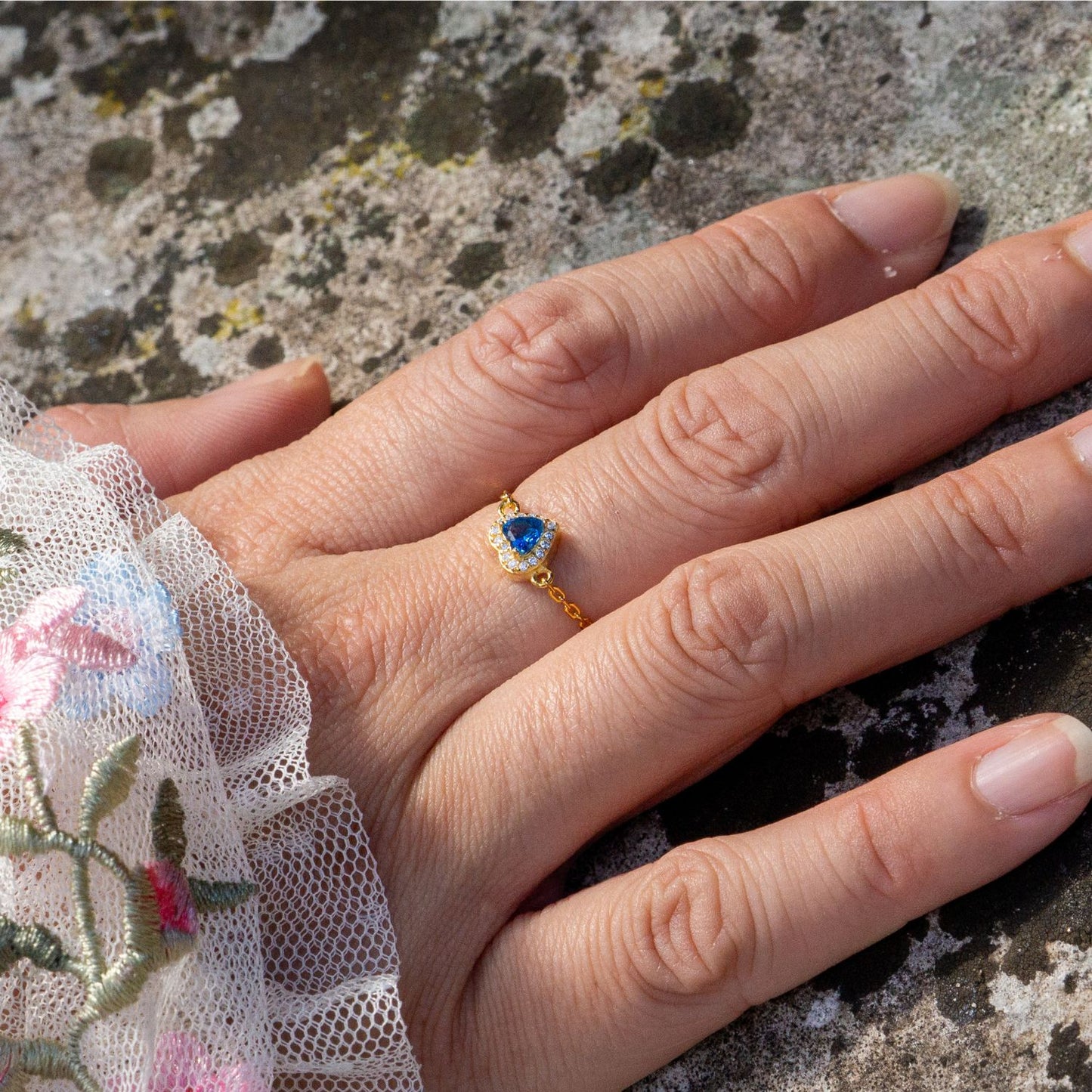 Sapphire Birthstones Love Zipper Gold Ring