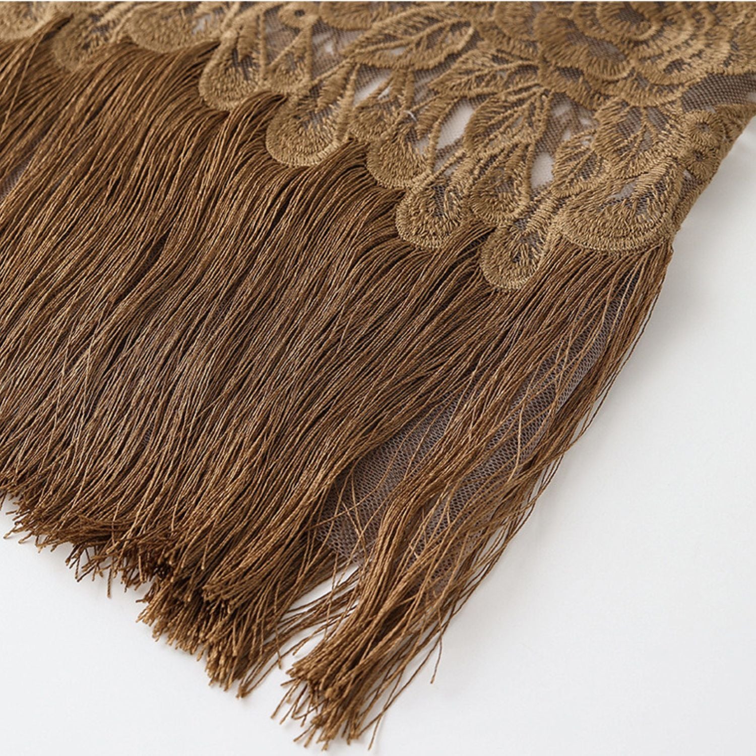 Poetic Embroidery Brown Tassel Outer Layer Floral Patchwork Midi Skirt Dress