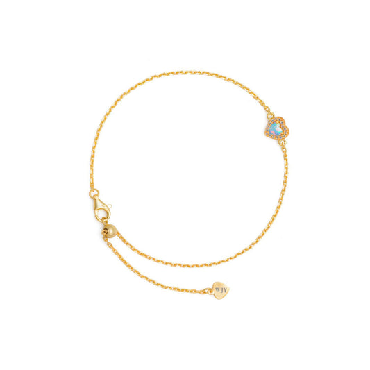 Birthstones Blue Opal Heart Gold Plated Adjustable Bracelet / Anklet