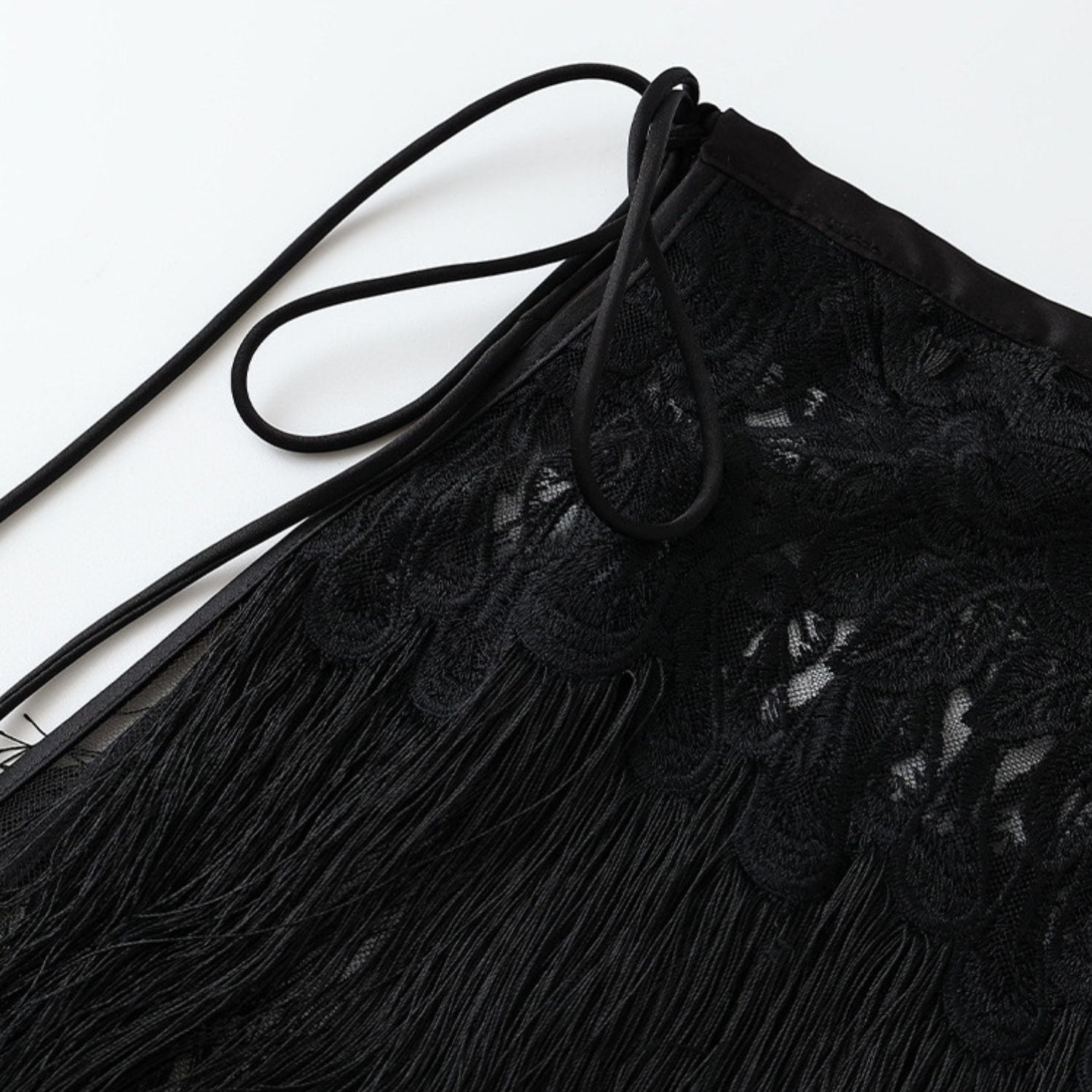 Poetic Embroidery Black  Tassel Outer Layer Floral Patchwork Midi Skirt Dress