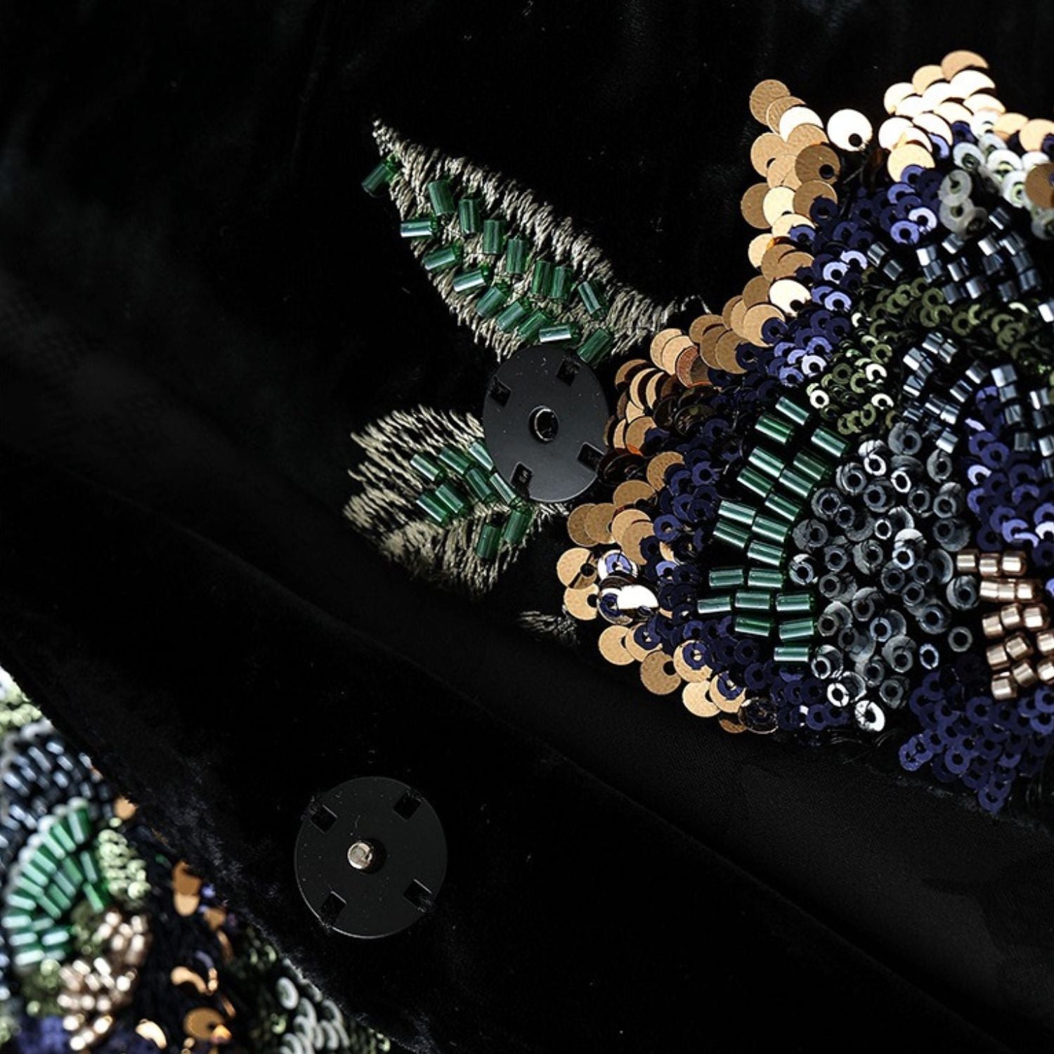 Embroidery Flowers Black Mulberry Silk Velvet Jacket Suit Top
