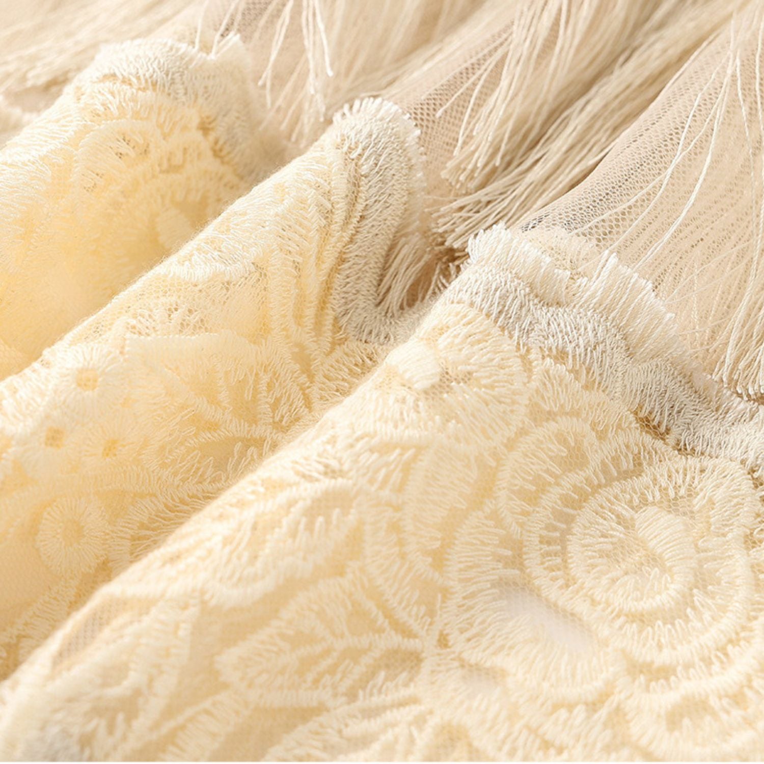 Poetic Embroidery White Tassel Outer Layer Floral Patchwork Midi Skirt Dress