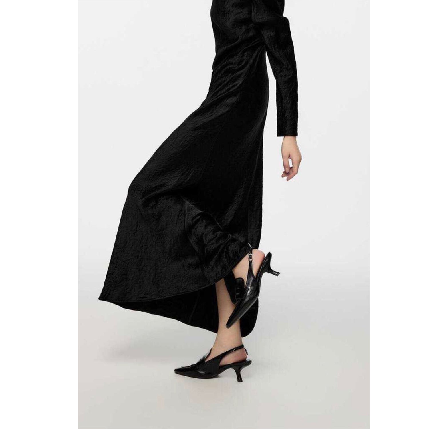 Timeless Chic Long Dress Long Sleeve Wrinkled Evening Dress Glamour Black