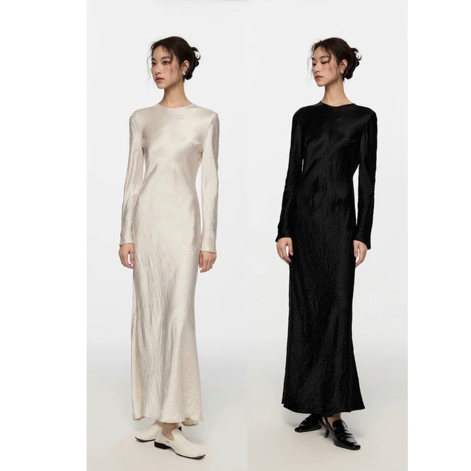 Timeless Chic Long Dress Long Sleeve Wrinkled Evening Dress Glamour Black