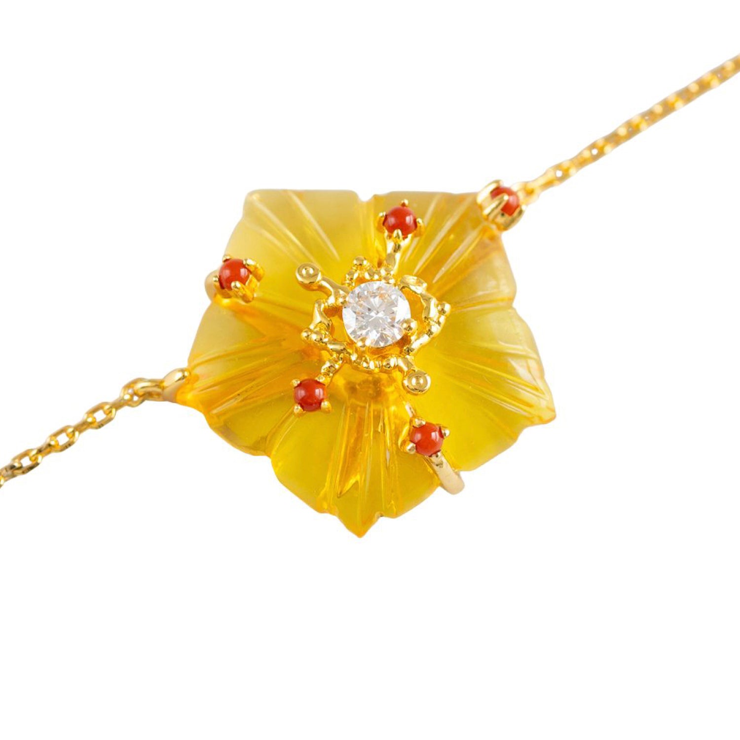Dewdrop Bloom Floria Diamond Engraved Yellow Citrine Agate Adjustable Bracelet