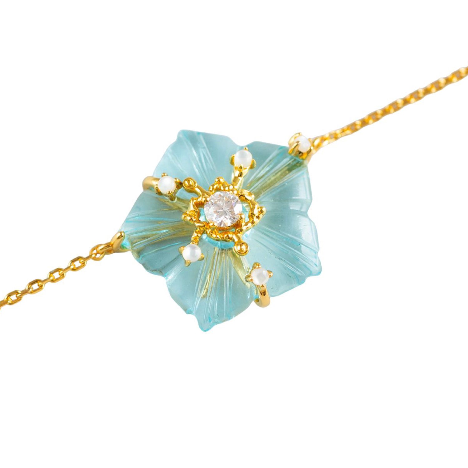 Dewdrop Bloom Floria Diamond Engraved Crystal Turquoise Adjustable Bracelet