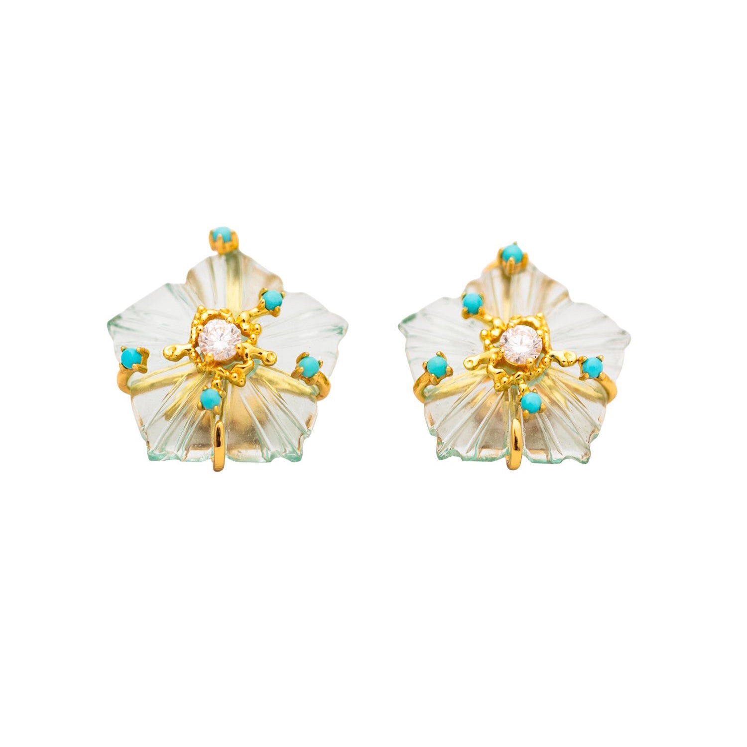 Dewdrop Bloom Floria Diamond Engraved Crystal Turquoise Earring