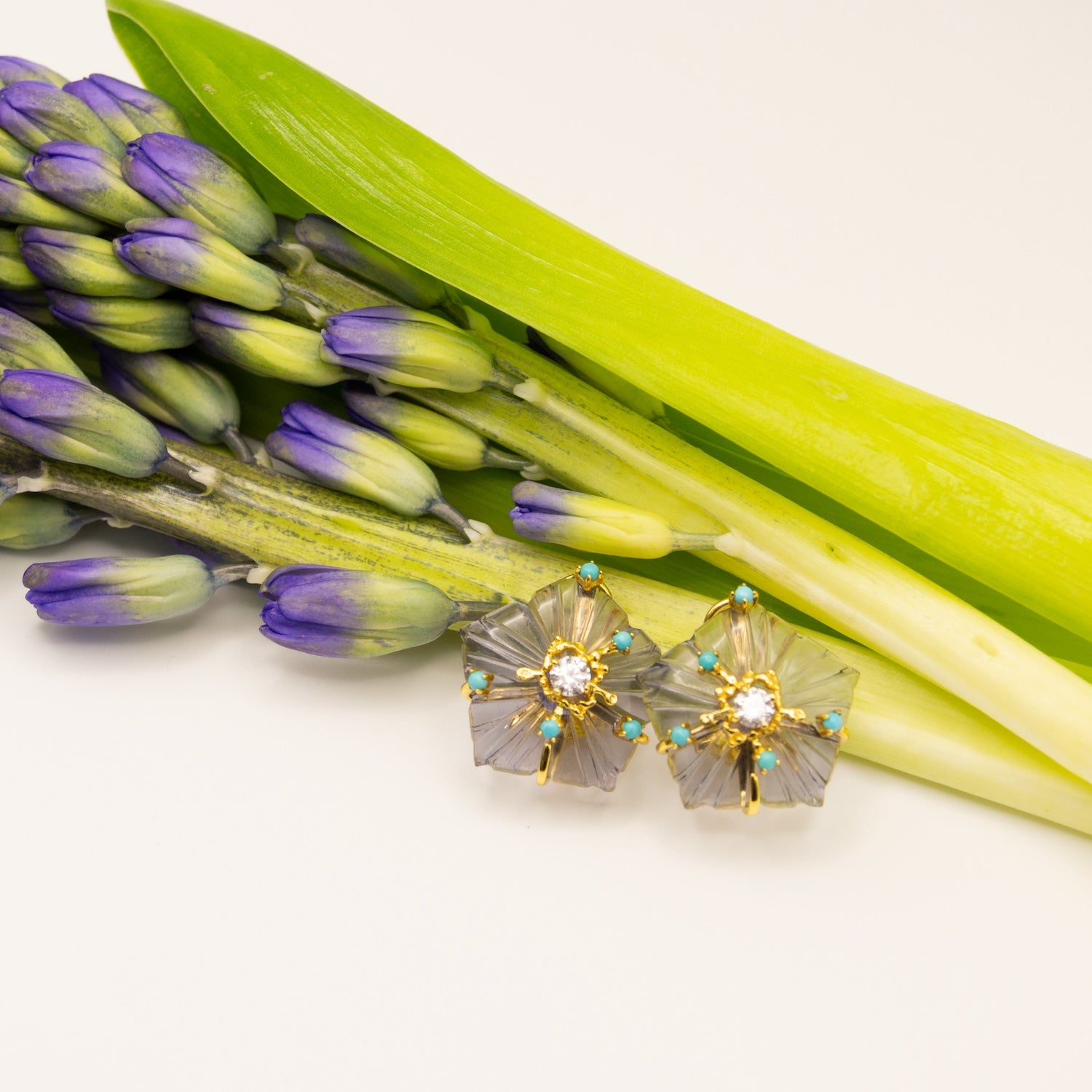 Dewdrop Bloom Floria Diamond Engraved Crystal Turquoise Earring