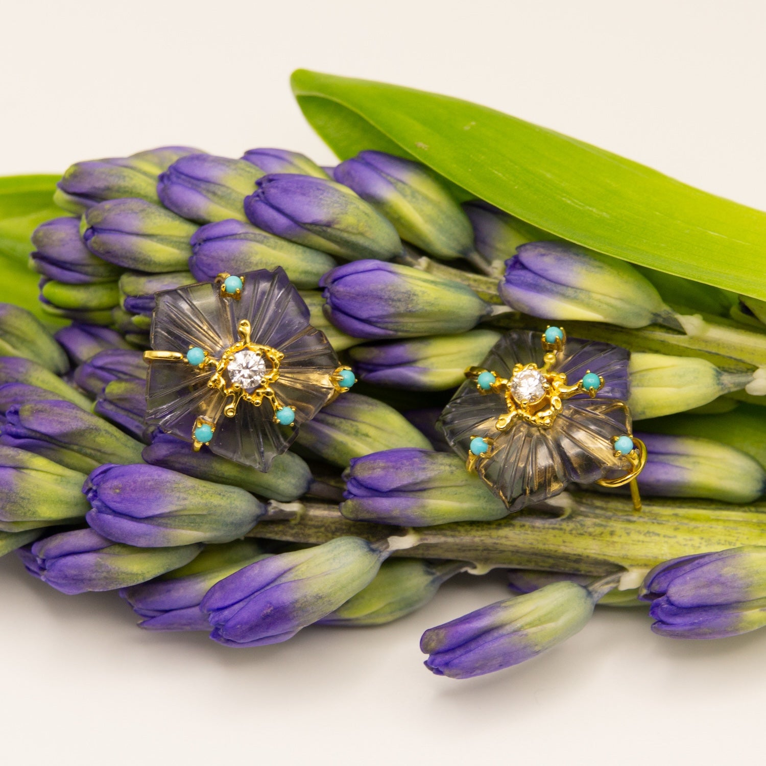 Dewdrop Bloom Floria Diamond Engraved Crystal Turquoise Amethyst Earring
