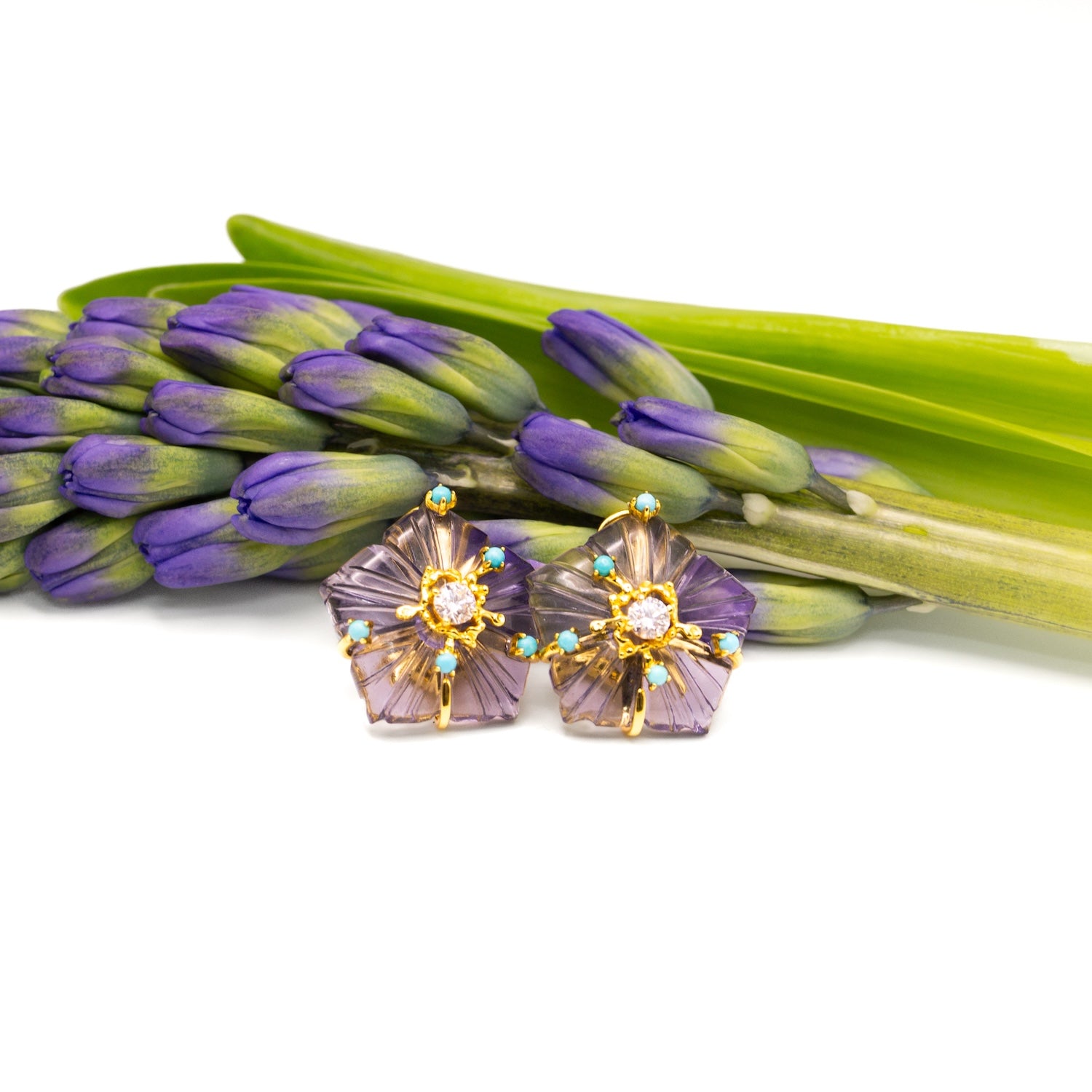 Dewdrop Bloom Floria Diamond Engraved Crystal Turquoise Amethyst Earring