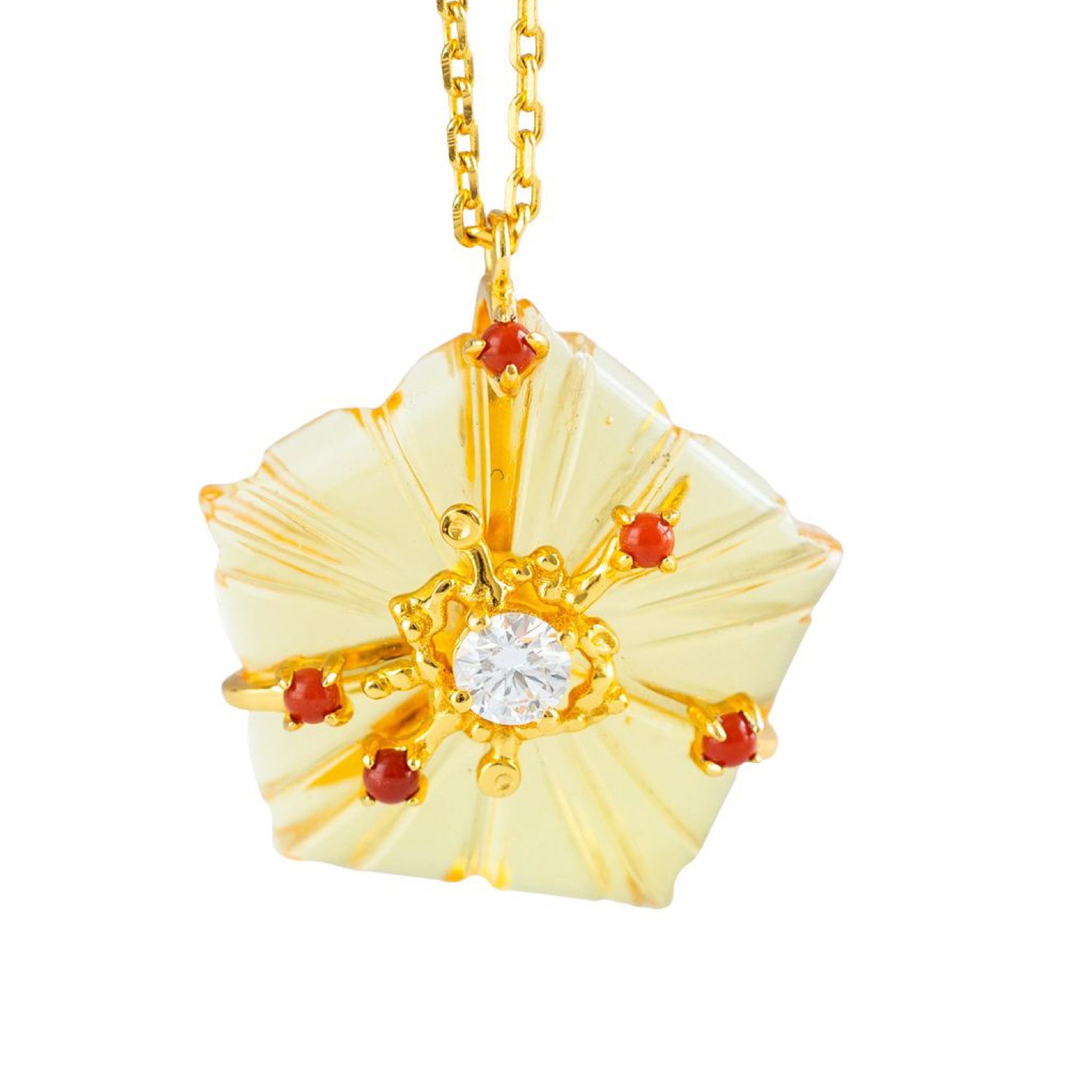 Dewdrop Bloom Floria Diamond Engraved Citrine Adjustable Agate Pendent Adjustable Necklace