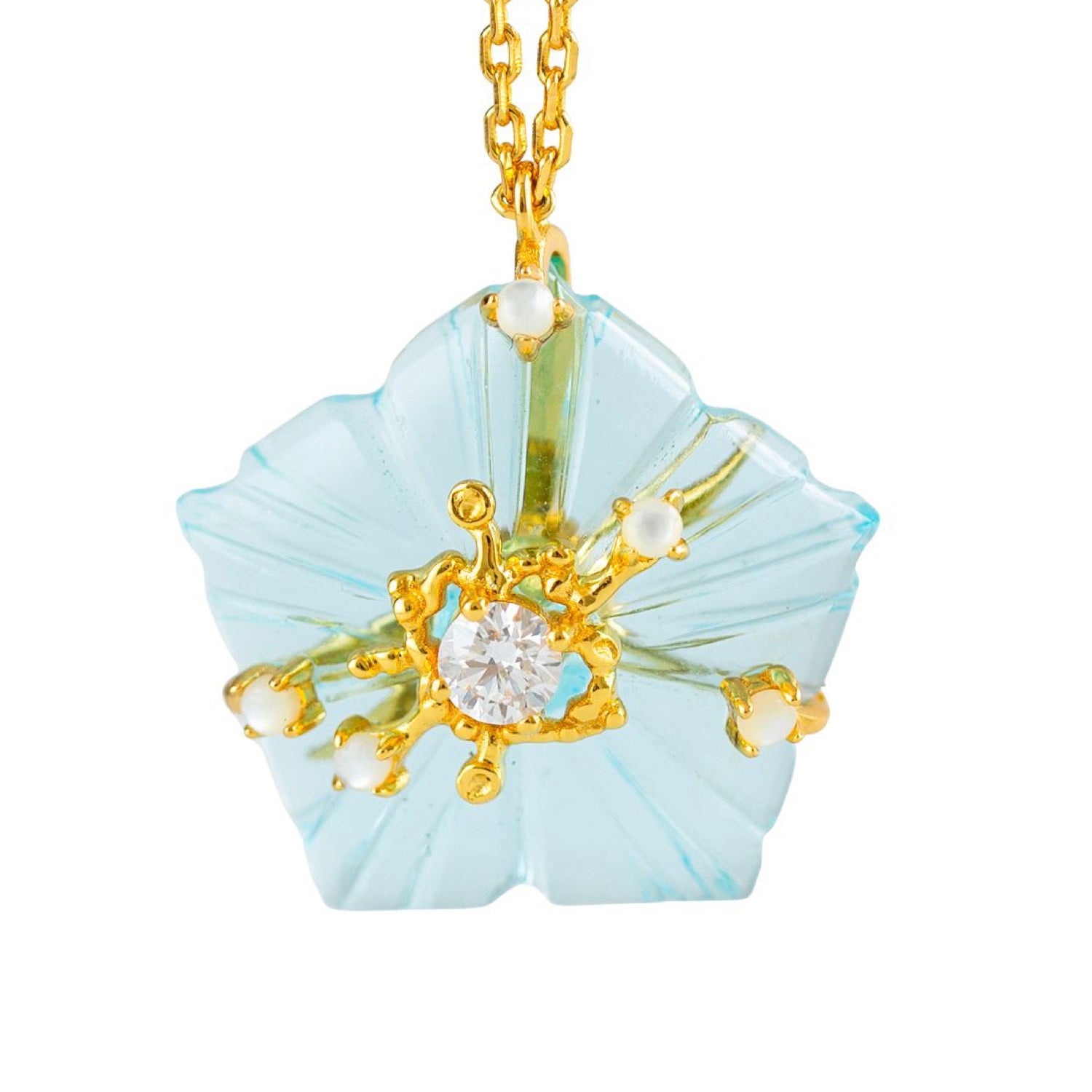 Dewdrop Bloom Floria Diamond Engraved Crystal Turquoise Adjustable Pendent Necklace