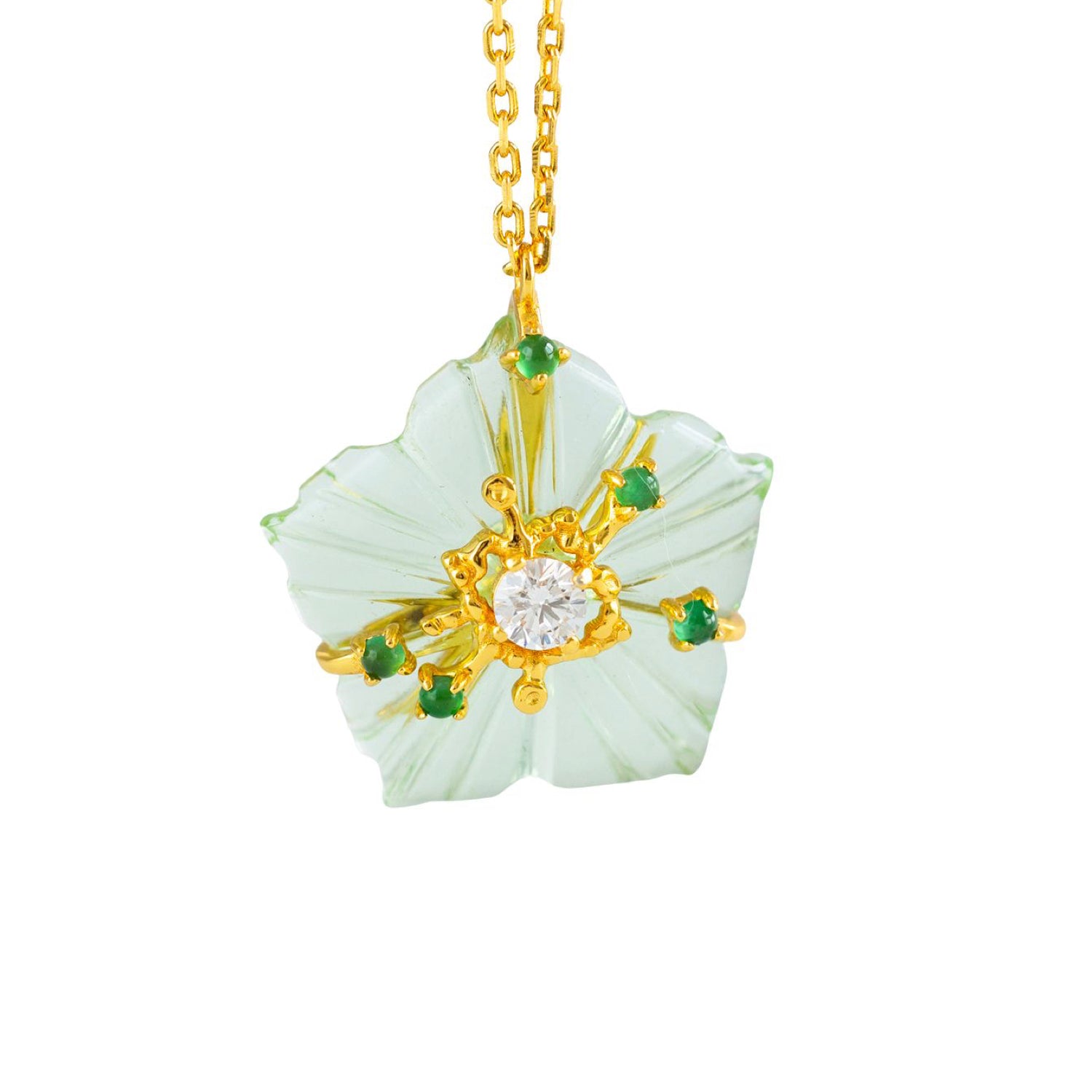 Dewdrop Bloom Floria Diamond Engraved Topaz Jade Adjustable Pendent Necklace