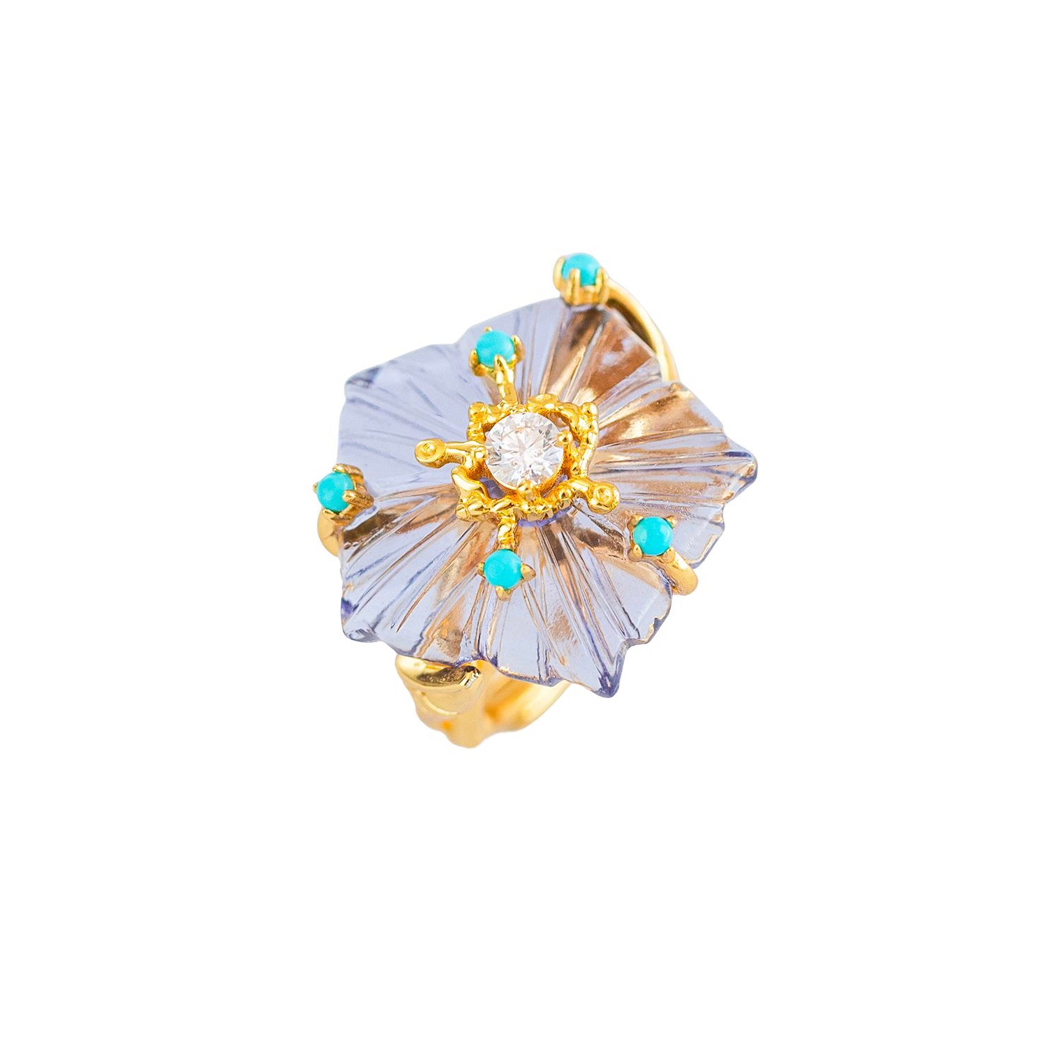 Dewdrop Bloom Floria Diamond Engraved Amethyst Crystal Turquoise Adjustable Bracelet
