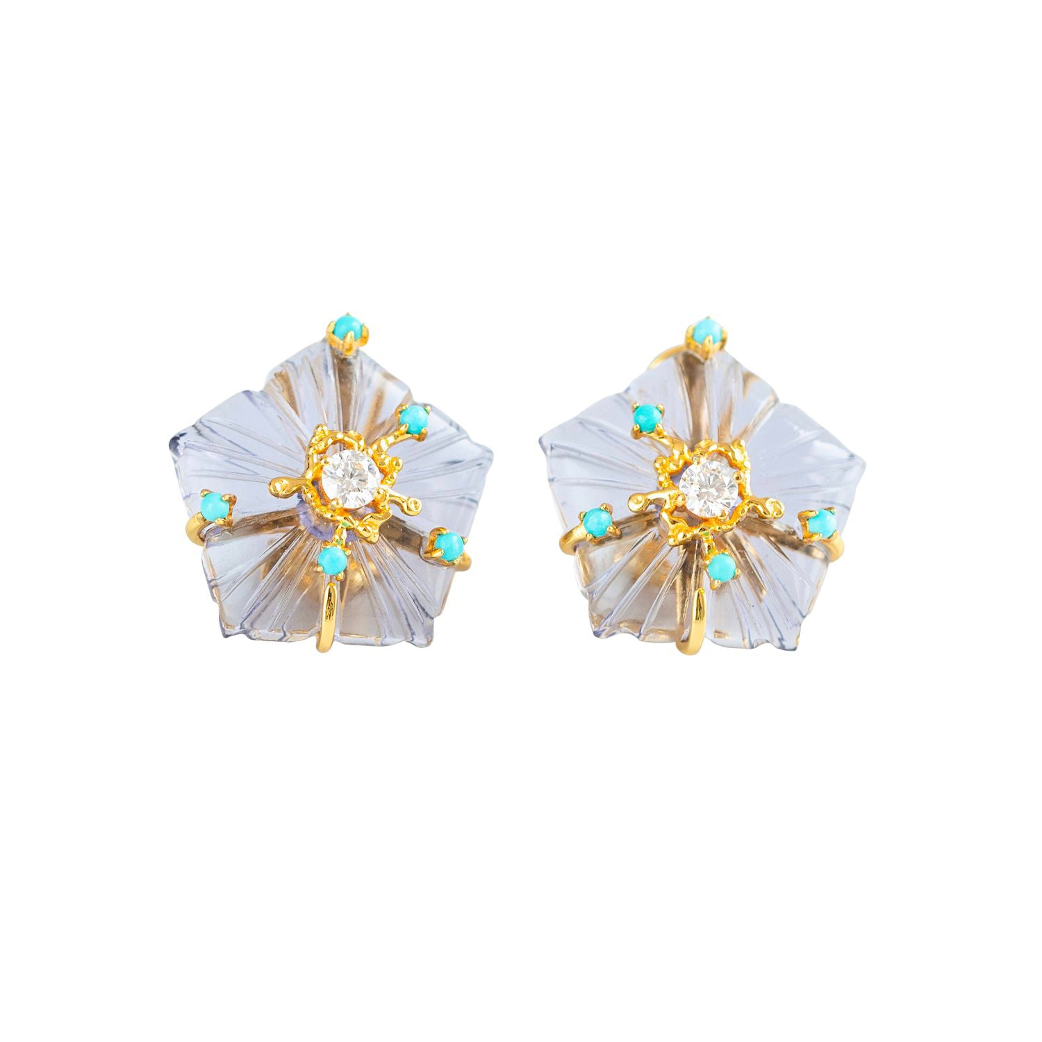 Dewdrop Bloom Floria Diamond Engraved Crystal Turquoise Amethyst Earring