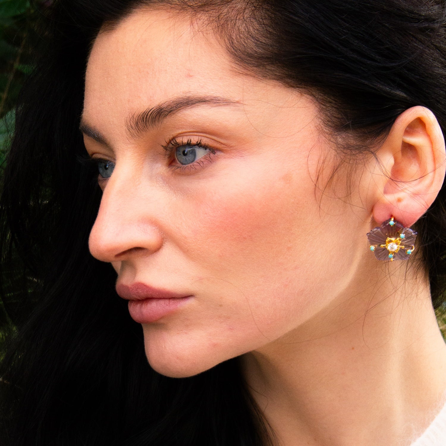 Dewdrop Bloom Floria Diamond Engraved Crystal Turquoise Amethyst Earring