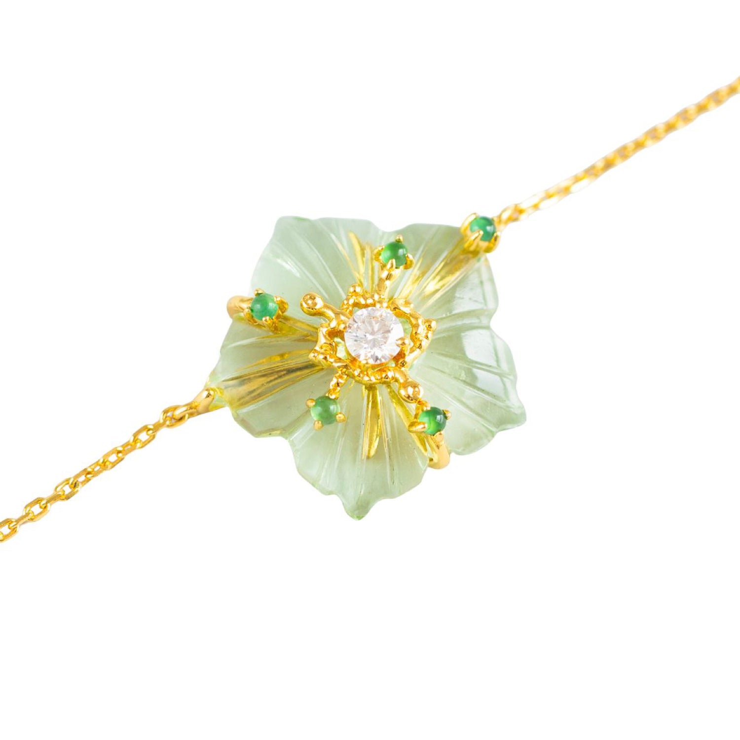 Dewdrop Bloom Floria Diamond Engraved Topaz Jade Adjustable Ring