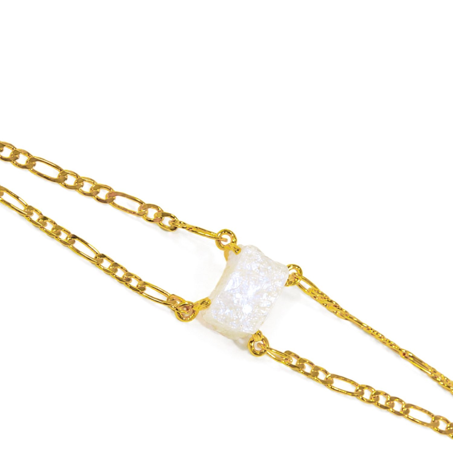 Elemental Rose Moonstone Bracelet by wjy studio featuring a central, rough-cut white crystal pendant