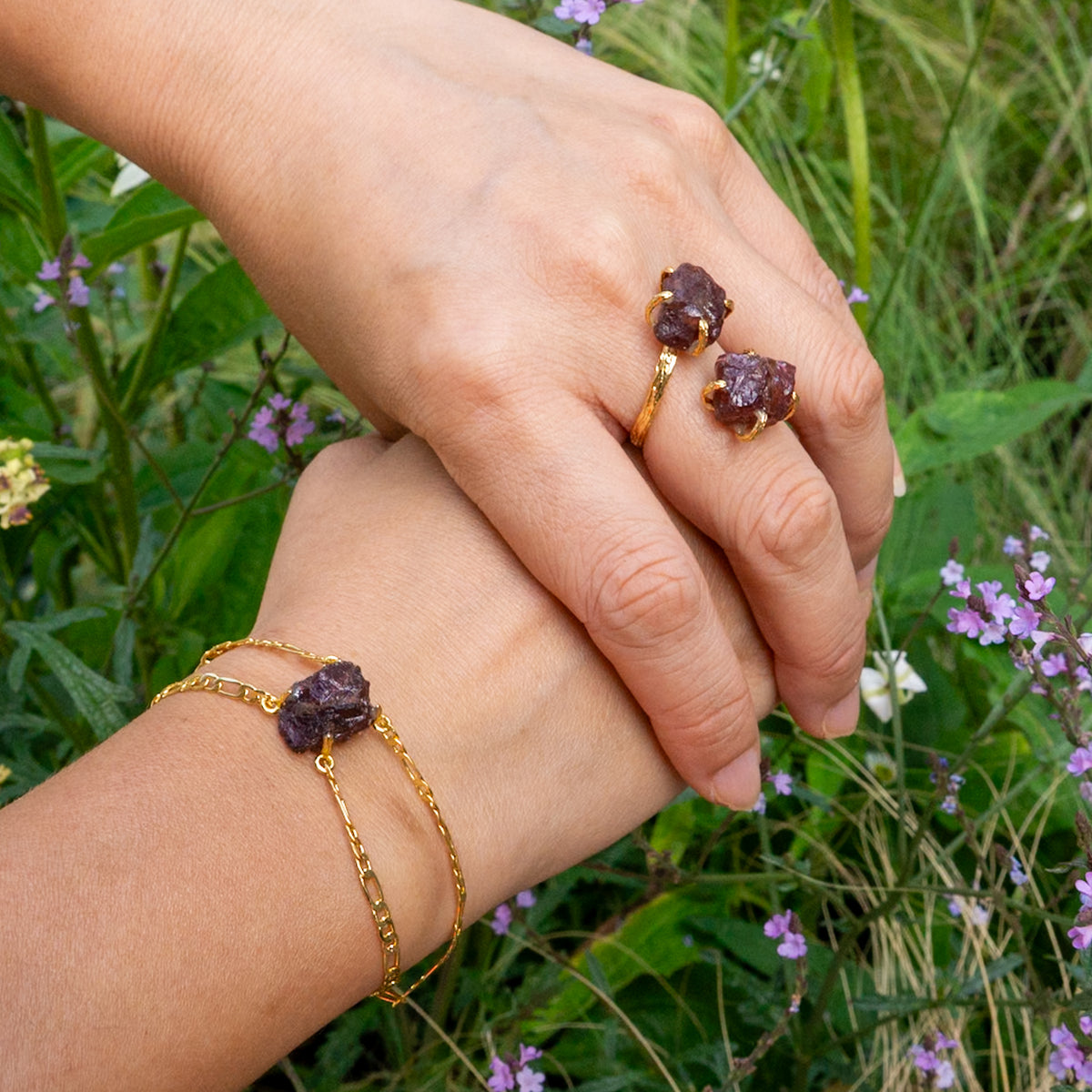Elemental Birth Natural Garnet Ring Adjustable
