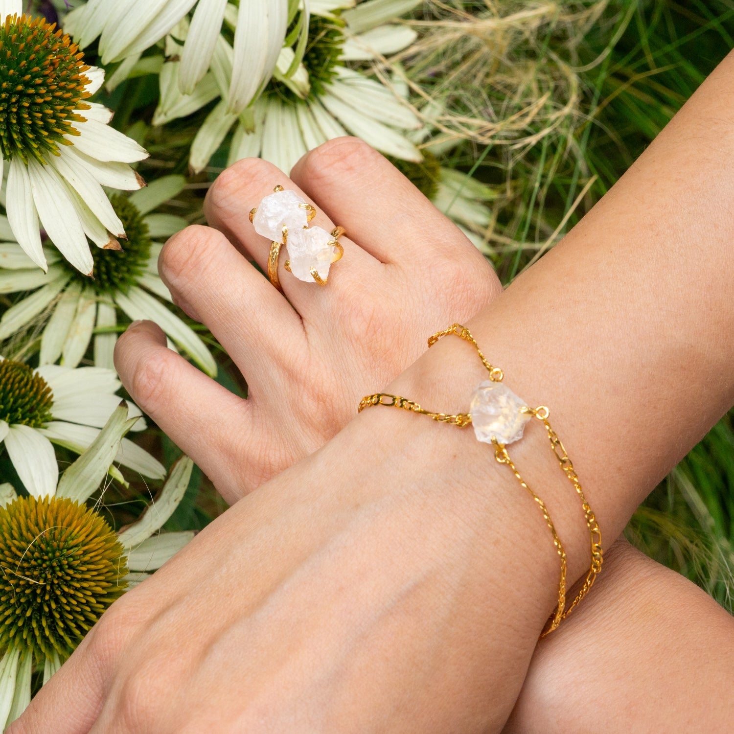 Elemental Birth Natural White Crystal Adjustable Ring