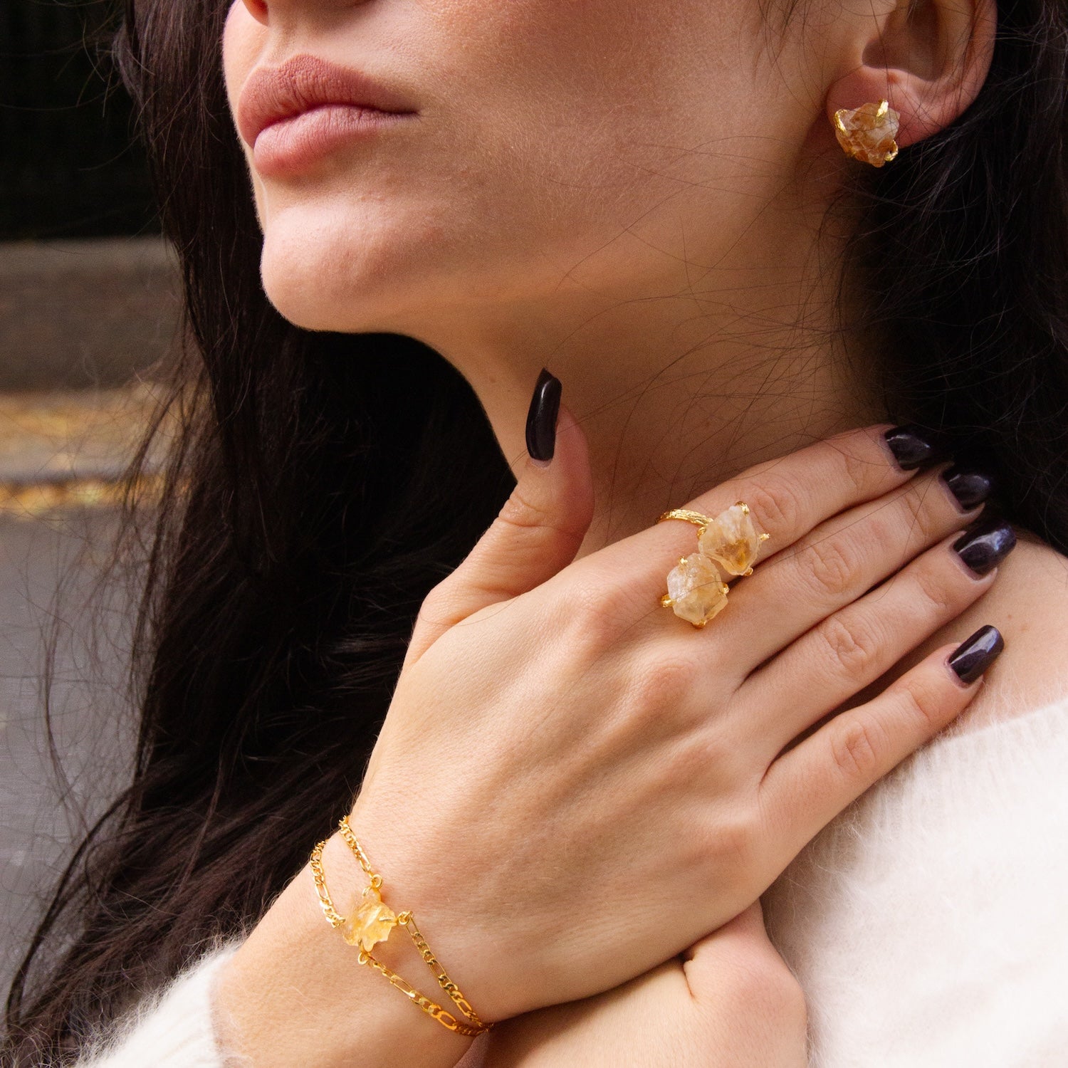 Elemental Birth Natural Citrine Stud Earrings for Gift Girlfriend