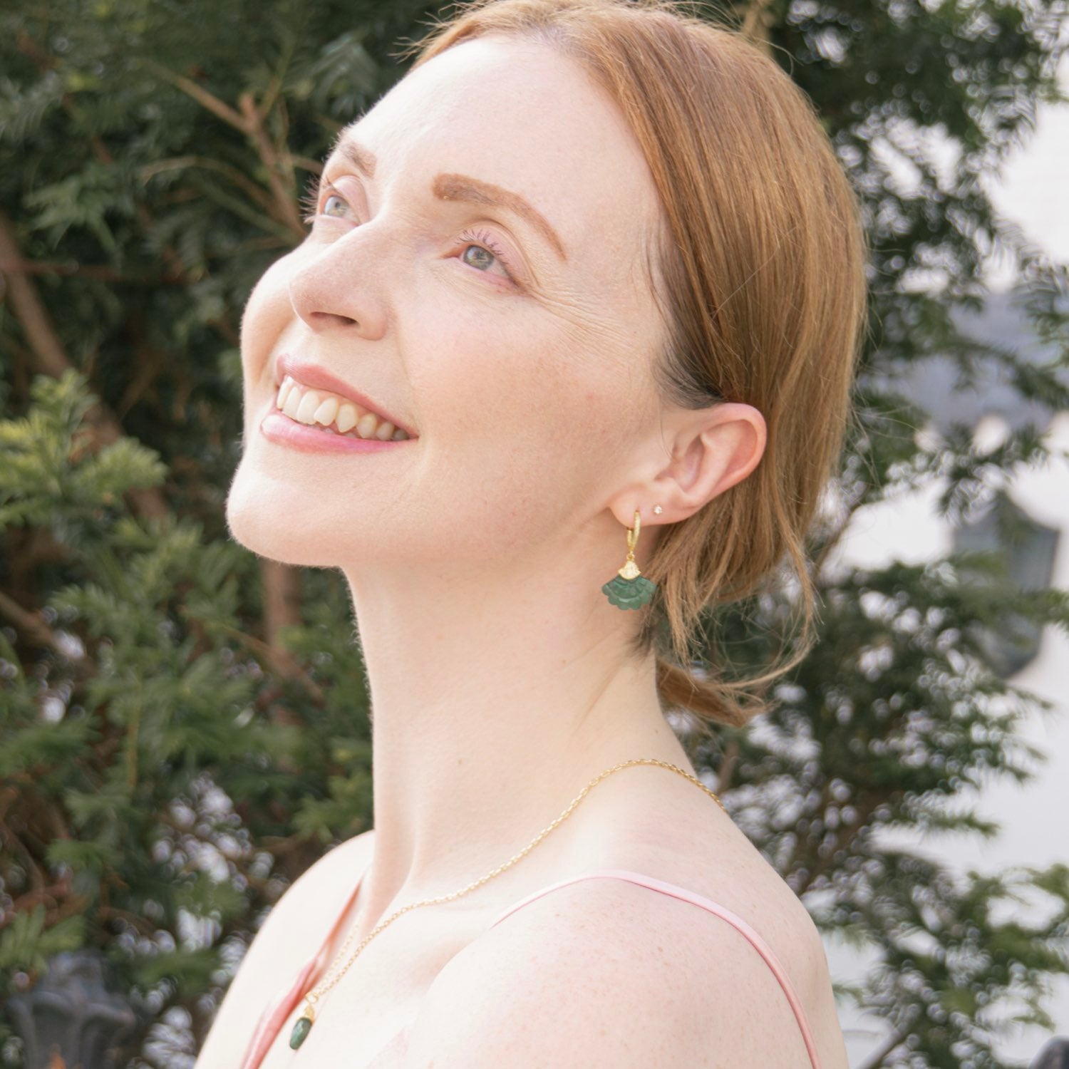Bloom Flower Handcrafted Green Jade Earrings for Girlfriend Gift